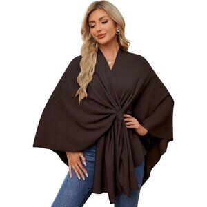Women's Chocolate Brown Elegant Poncho Sweater Spring Fall Winter Shawl Wraps